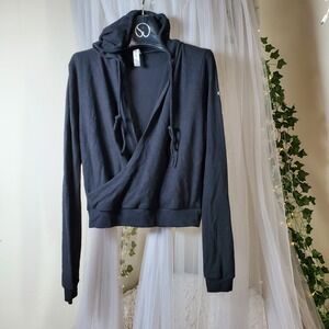 Alo Yoga Faux Wrap Long Sleeve Hoodie Sweater Black  Size M Athleisure Ballerina